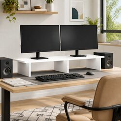 Monitor Stand White Engineered Wood Desk Riser Storage Space Workspace Organizer