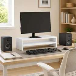 Monitor Stand White Computer Riser Desk Organizer Storage Platform Office