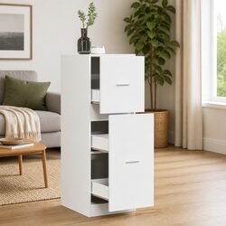 Apothecary Storage Cabinet White 40x41x118cm Engineered Wood Organiser Drawers