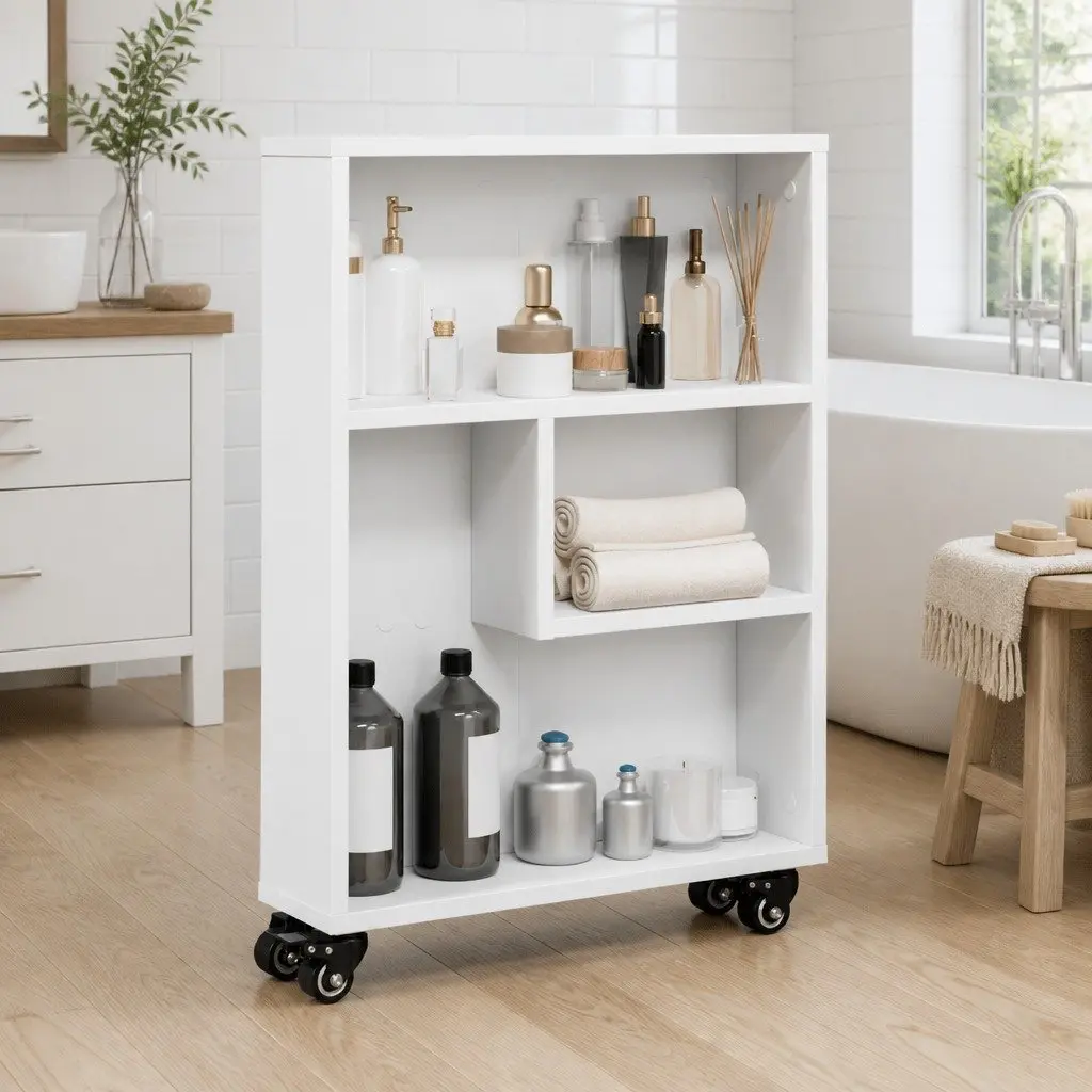 Narrow Storage Trolley White Rolling Cart Engineered Wood 48 x 13 x 68 cm