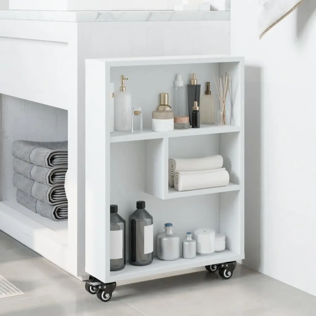 Narrow Storage Trolley White Rolling Cart Engineered Wood 48 x 13 x 68 cm