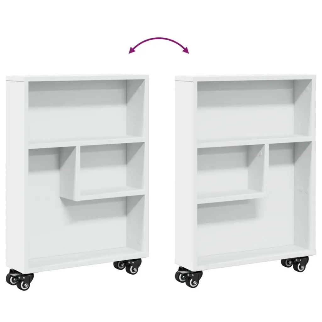 Narrow Storage Trolley White Rolling Cart Engineered Wood 48 x 13 x 68 cm