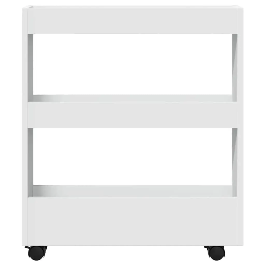Narrow Storage Trolley 3 Tier White Compact Rolling Kitchen Cart with Swivel Wheels