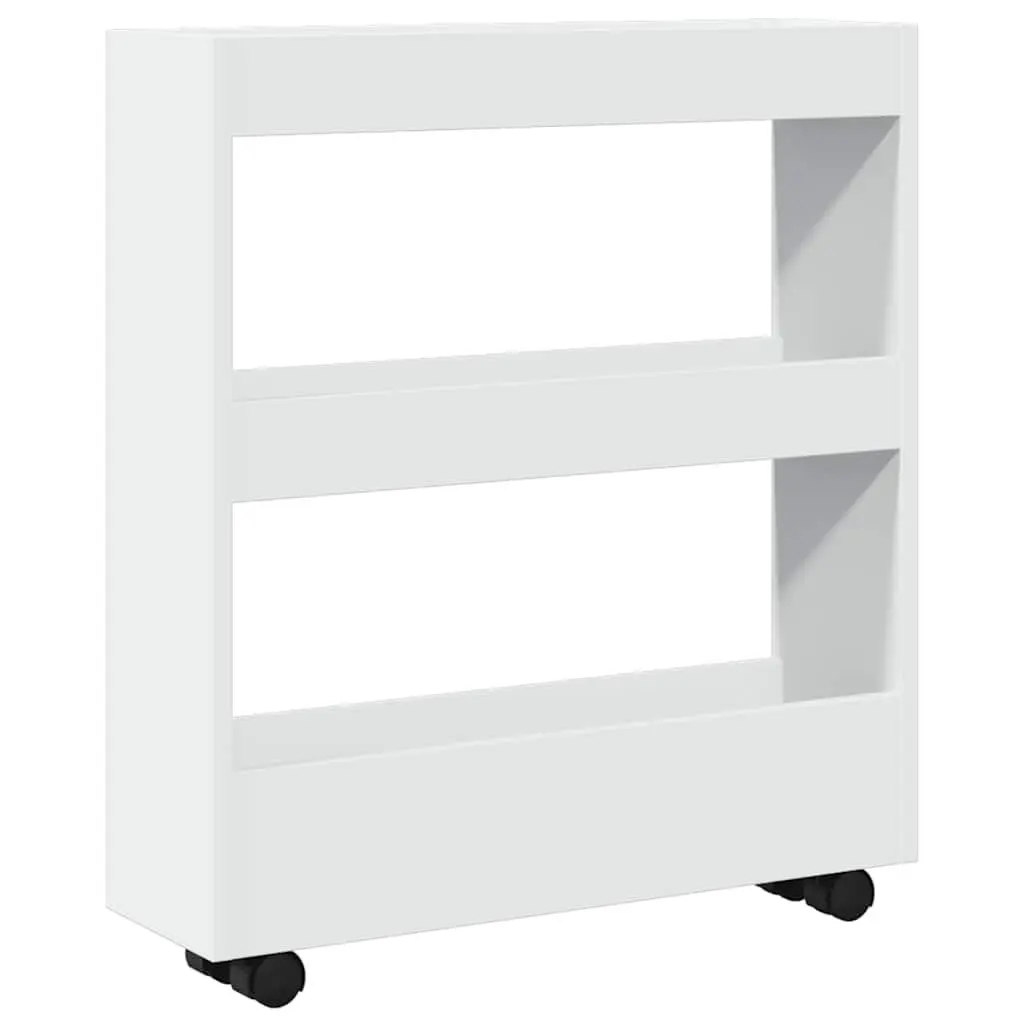 Narrow Storage Trolley 3 Tier White Compact Rolling Kitchen Cart with Swivel Wheels