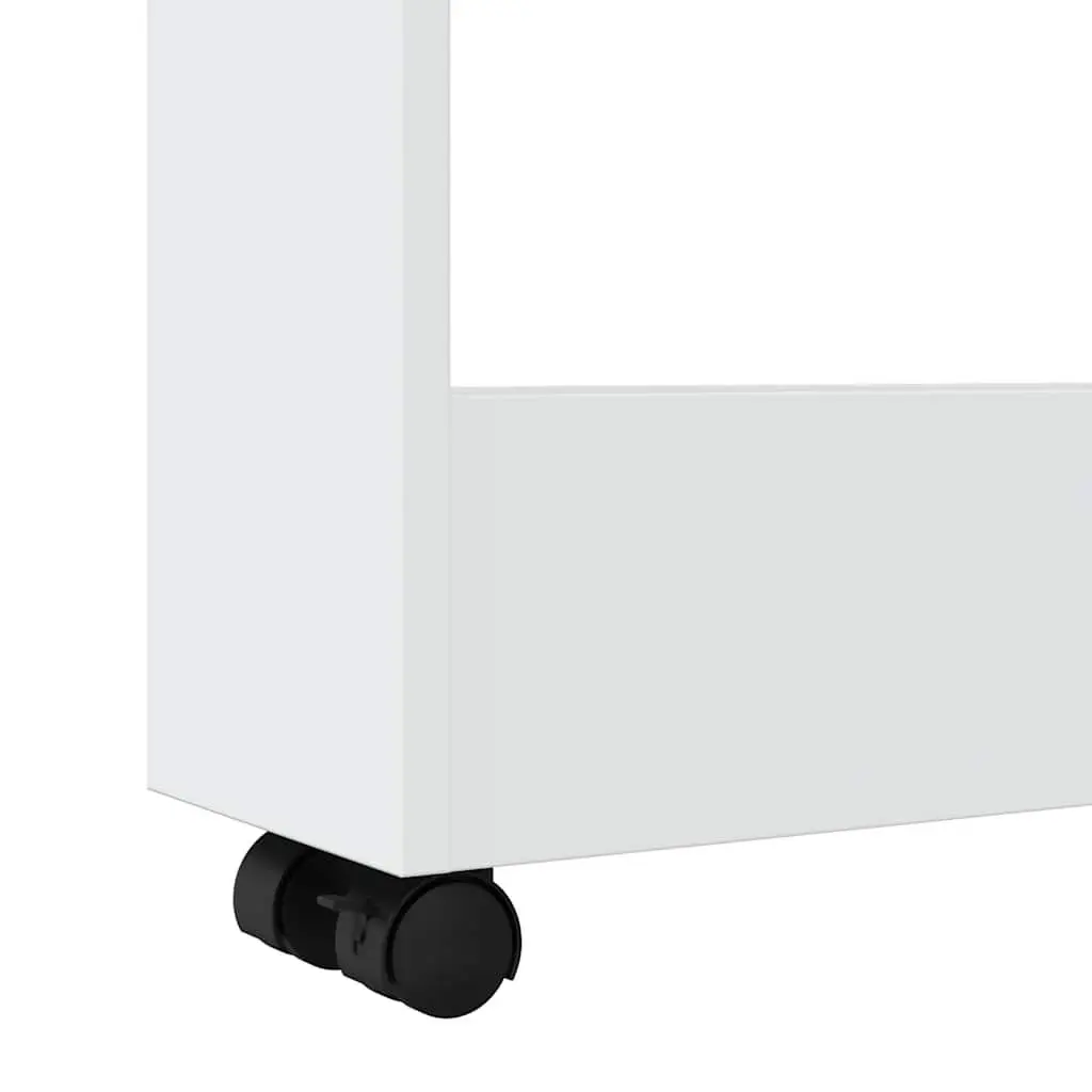 Narrow Storage Trolley 3 Tier White Compact Rolling Kitchen Cart with Swivel Wheels