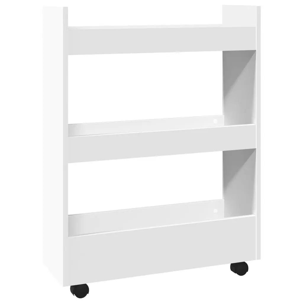 3 Tier Narrow White Rolling Cart Organiser for Kitchen and Bathroom Storage