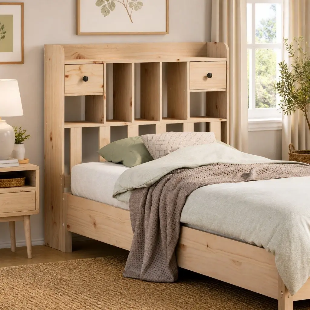 Freestanding Headboard with Storage Solid Pinewood 90cm Brown