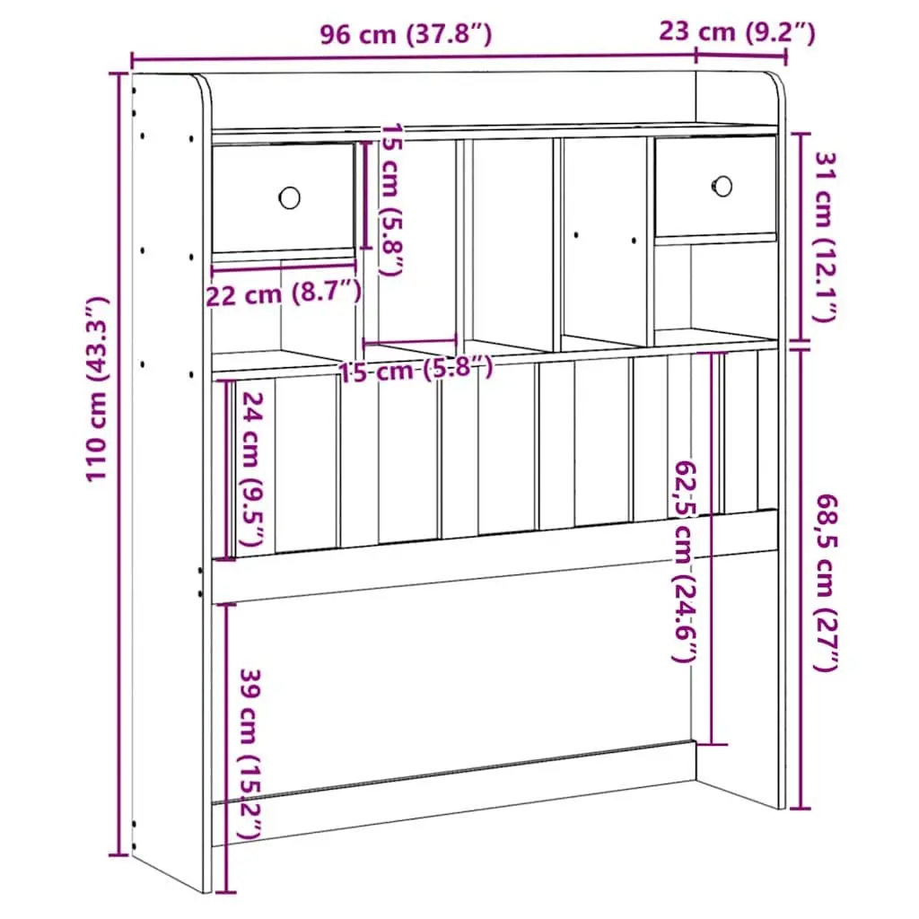 Freestanding Headboard with Storage Solid Pinewood 90cm Brown