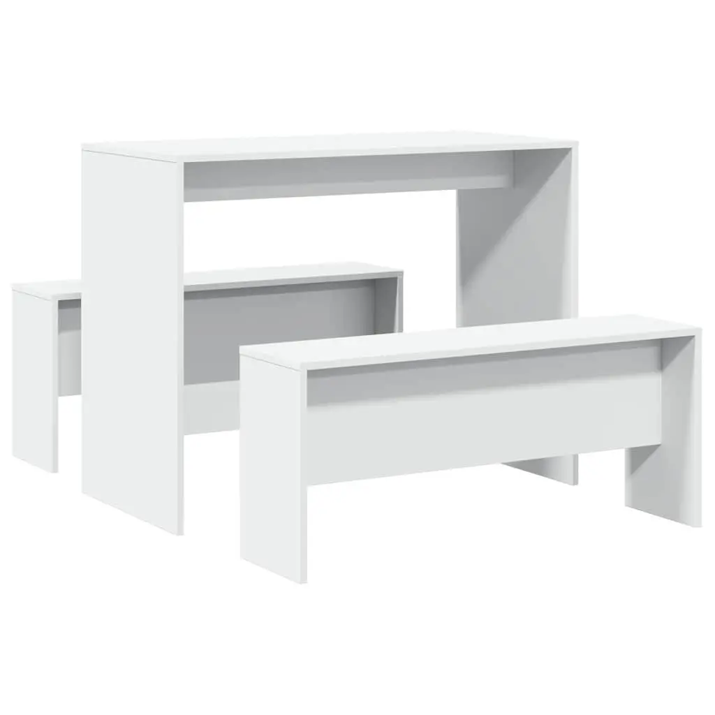 Dining Table and Bench Set 3 Piece White Kitchen Furniture Engineered Wood