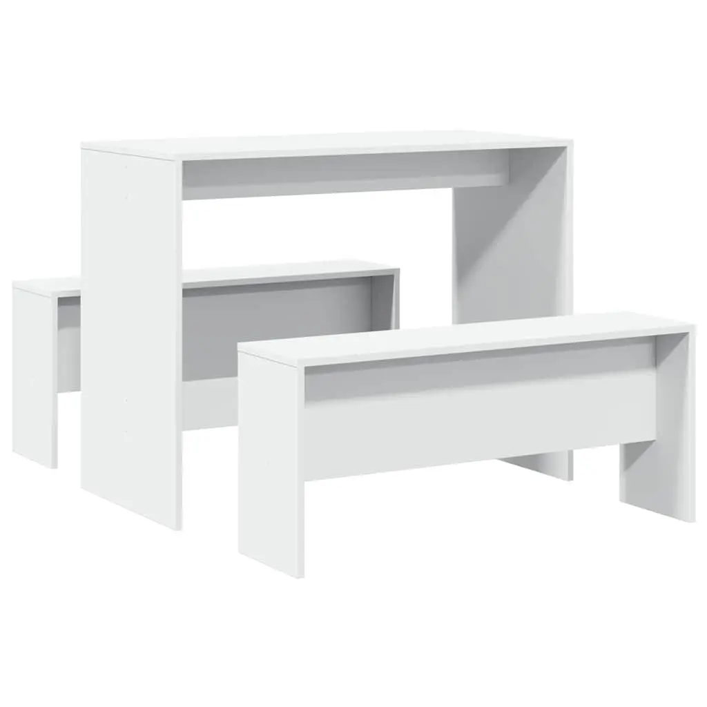 Dining Table and Bench Set 3 Piece White Kitchen Furniture Engineered Wood