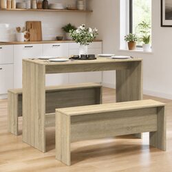 Dining Table and Bench Set 3 Piece Kitchen Furniture Engineered Wood Brown