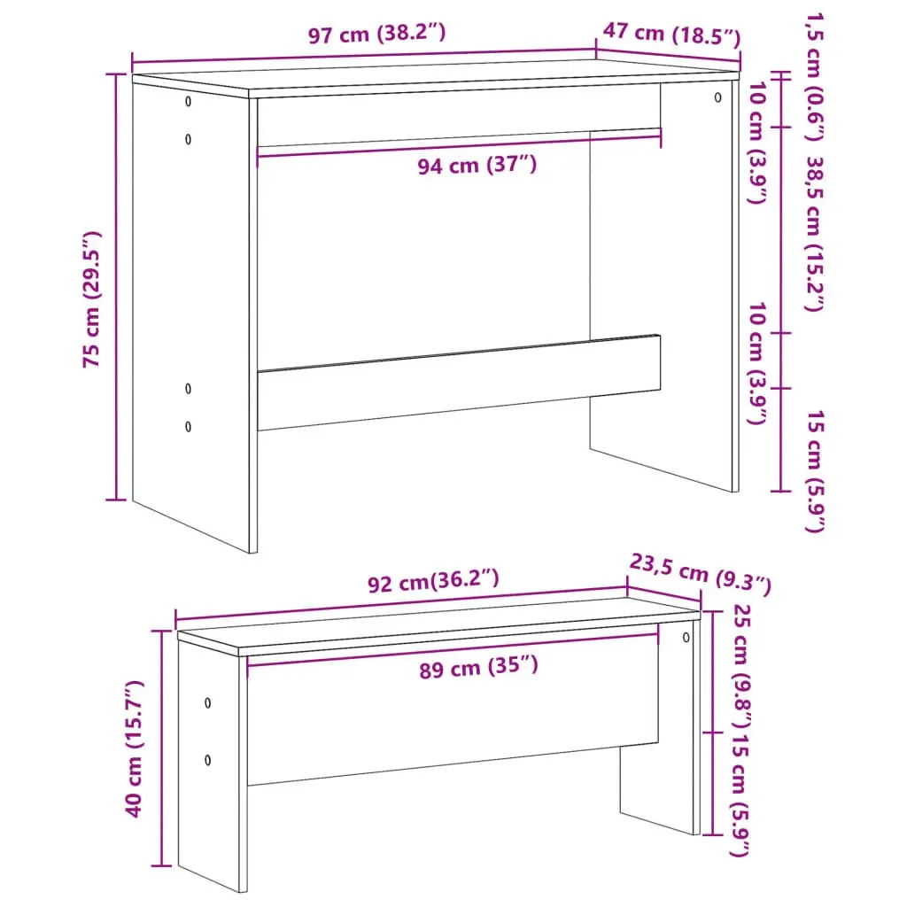Dining Table and Bench Set