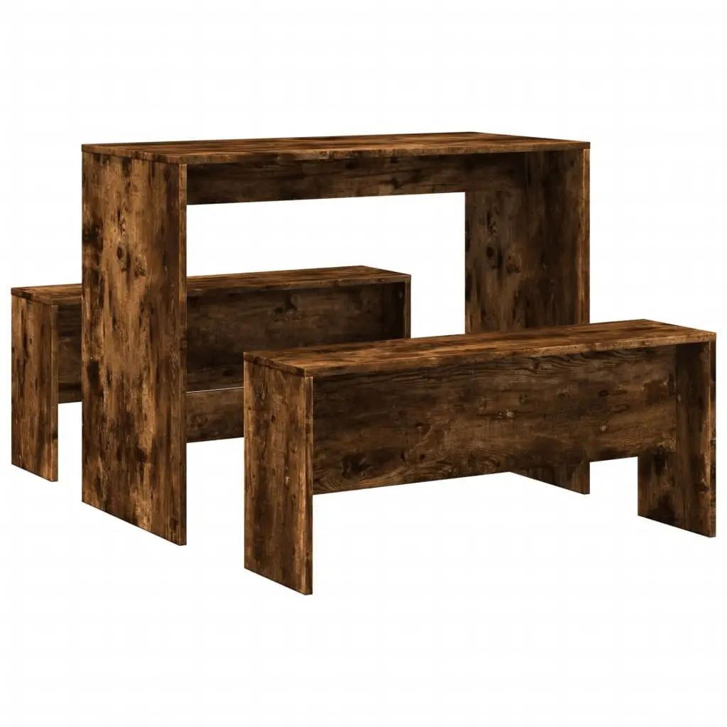 3 Piece Brown Engineered Wood Dining Set with Table and Benches for Kitchen