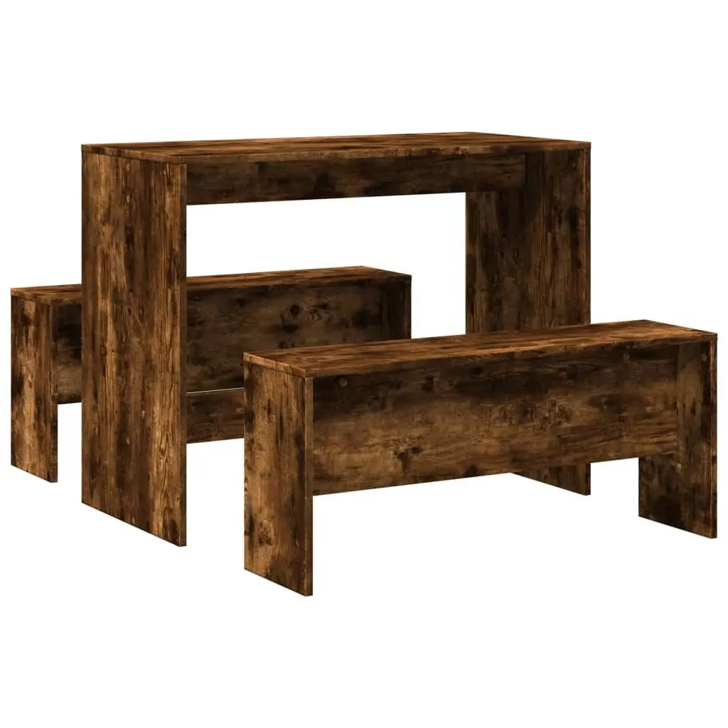 3 Piece Brown Engineered Wood Dining Set with Table and Benches for Kitchen