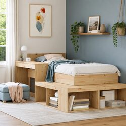 Bedside Cabinet with Desk 232x122x75 cm Solid Pinewood Storage Bedroom Furniture