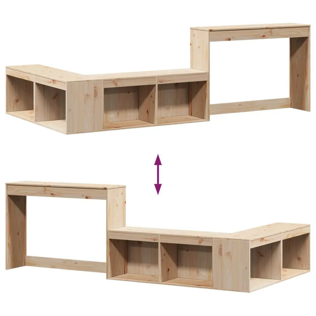 Bedside Cabinet with Desk Solid Pinewood 232x122x75 cm Storage Bedroom Furniture