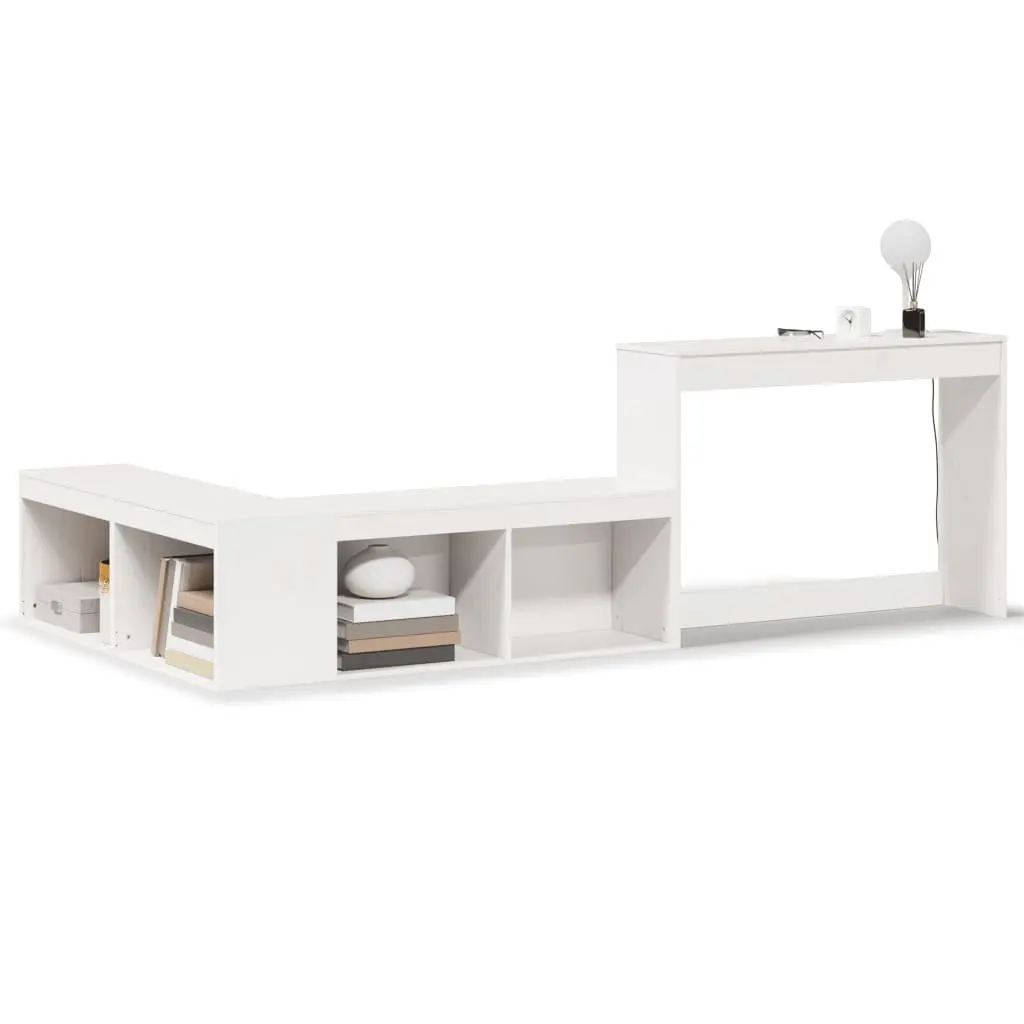 Bedside Cabinet with Desk L-Shaped White Solid Pinewood Storage Furniture