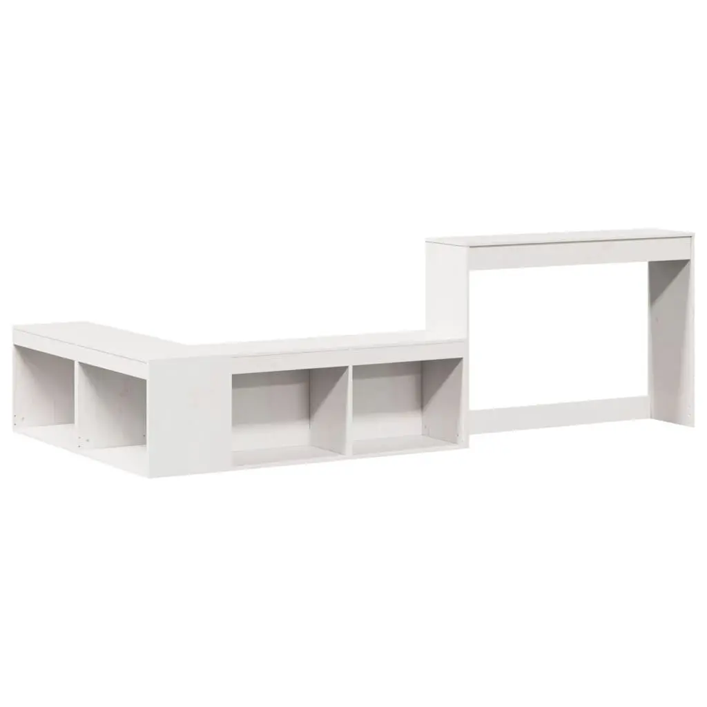 Bedside Cabinet with Desk L-Shaped White Solid Pinewood Storage Furniture