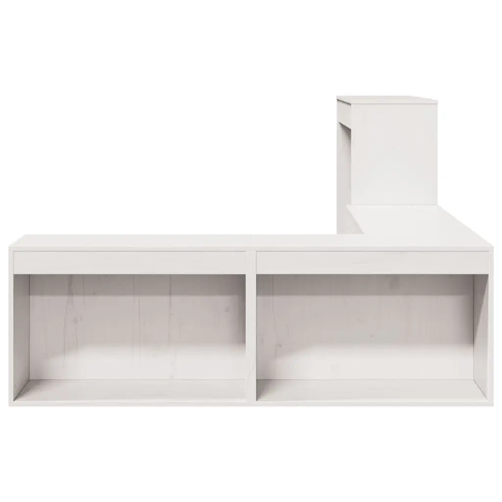 Bedside Cabinet with Desk L-Shaped White Solid Pinewood Storage Furniture