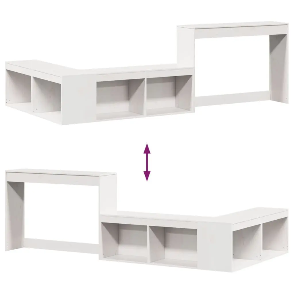Bedside Cabinet with Desk L-Shaped White Solid Pinewood Storage Furniture