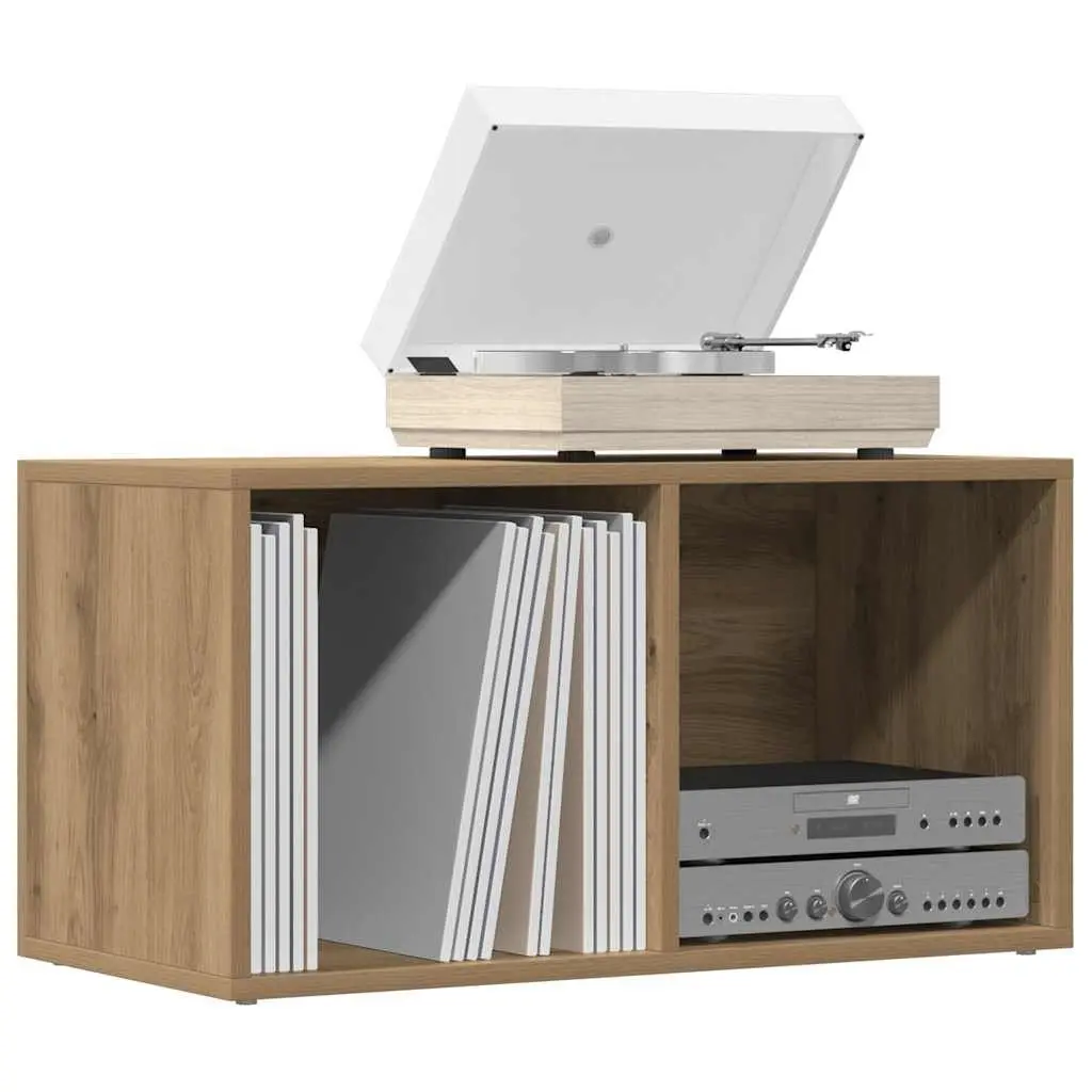 LP Storage Box Engineered Wood Record Cabinet Brown Media Organiser 69.5x34x36cm