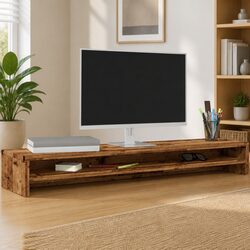 Monitor Stand Riser Old Wood Look Desktop Computer TV Riser with Storage Shelf