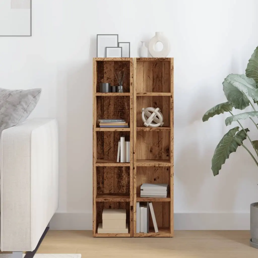 CD Storage Cabinet Brown Engineered Wood 2 Piece Set Media Rack Shelving Unit