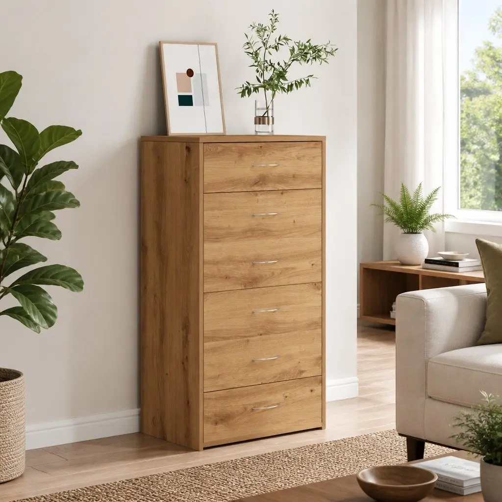 Sideboard 6 Drawers Brown Engineered Wood Storage Cabinet