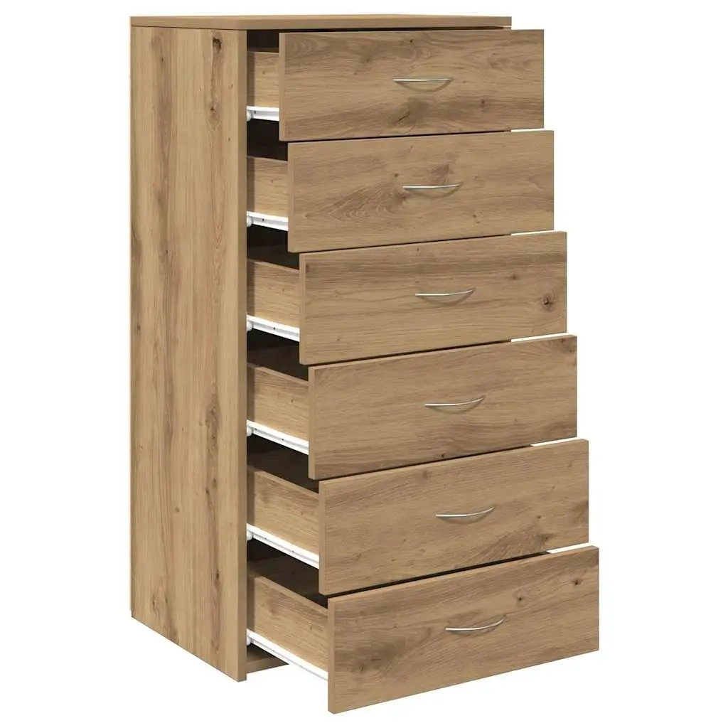 Sideboard 6 Drawers Brown Engineered Wood Storage Cabinet