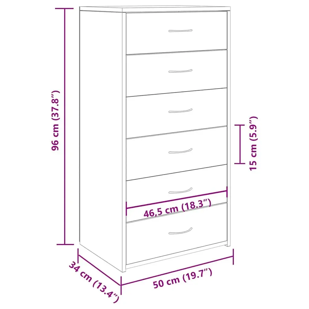 Sideboard 6 Drawers Brown Engineered Wood Storage Cabinet