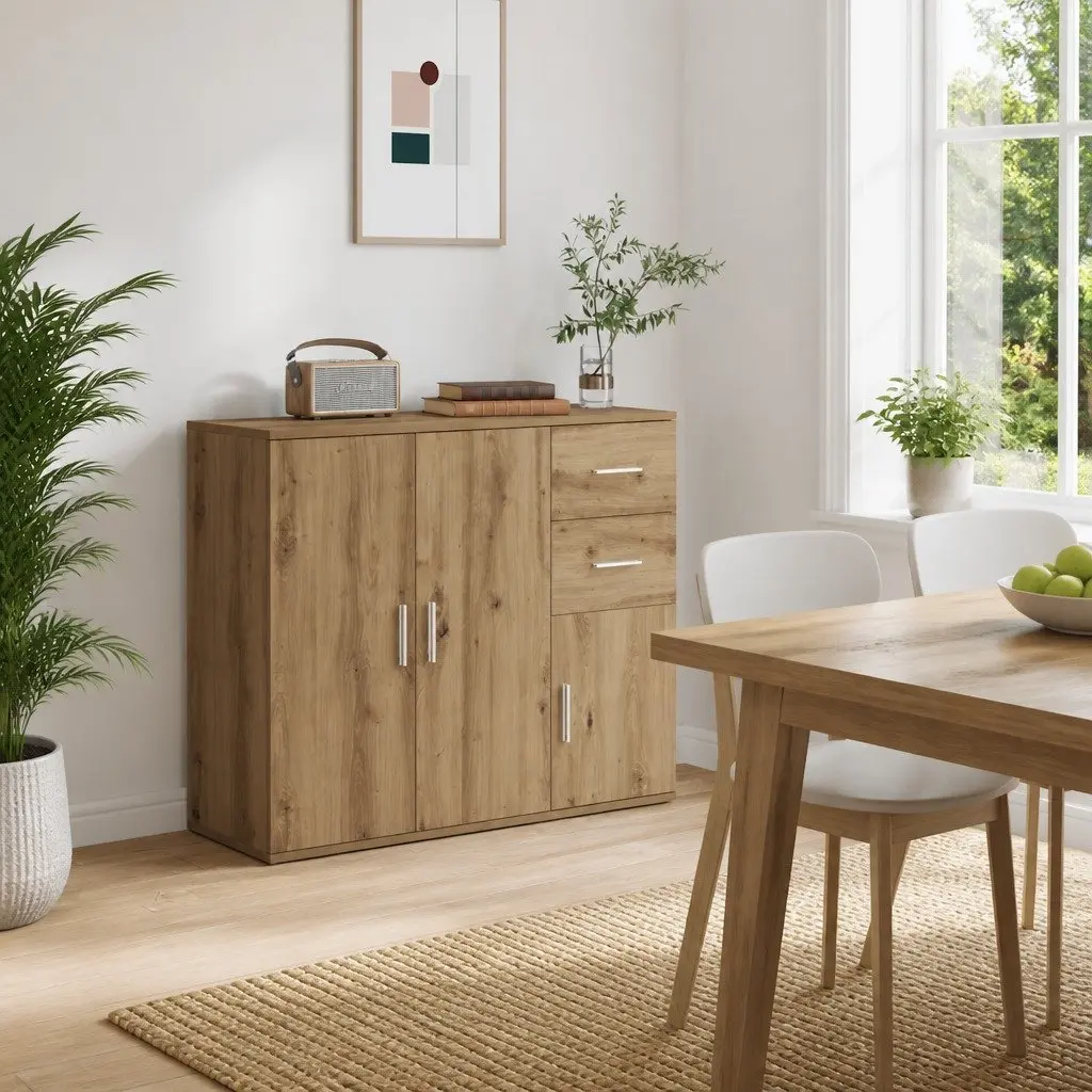 Sideboard Brown Engineered Wood Cabinet Storage Buffet 91L x 29.5W x 75H cm