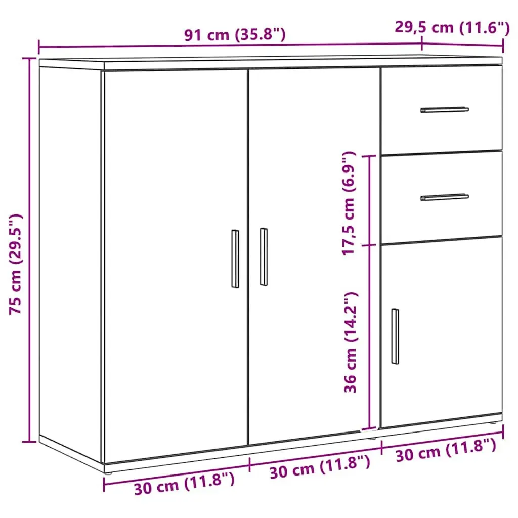 Sideboard Brown Engineered Wood Cabinet Storage Buffet 91L x 29.5W x 75H cm