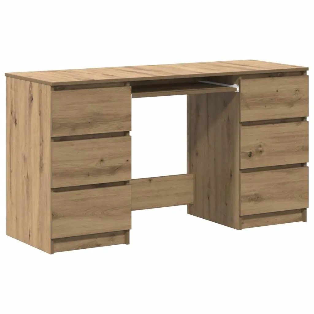 Writing Desk Brown Engineered Wood 140 x 50 x 77 cm with 6 Drawers