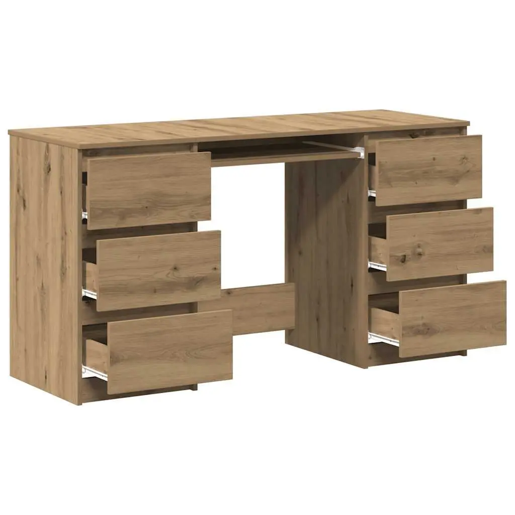 Writing Desk Brown Engineered Wood 140 x 50 x 77 cm with 6 Drawers