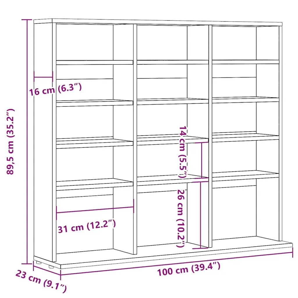CD Cabinet Media Storage Engineered Wood Open Compartment Brown 100x23x89.5 cm