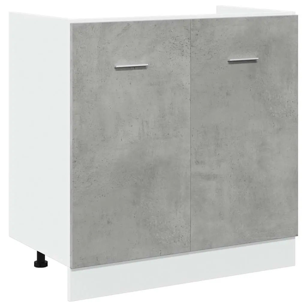 Kitchen Cabinet Two Door Grey Engineered Wood Sink Base Storage 80x46x81.5cm
