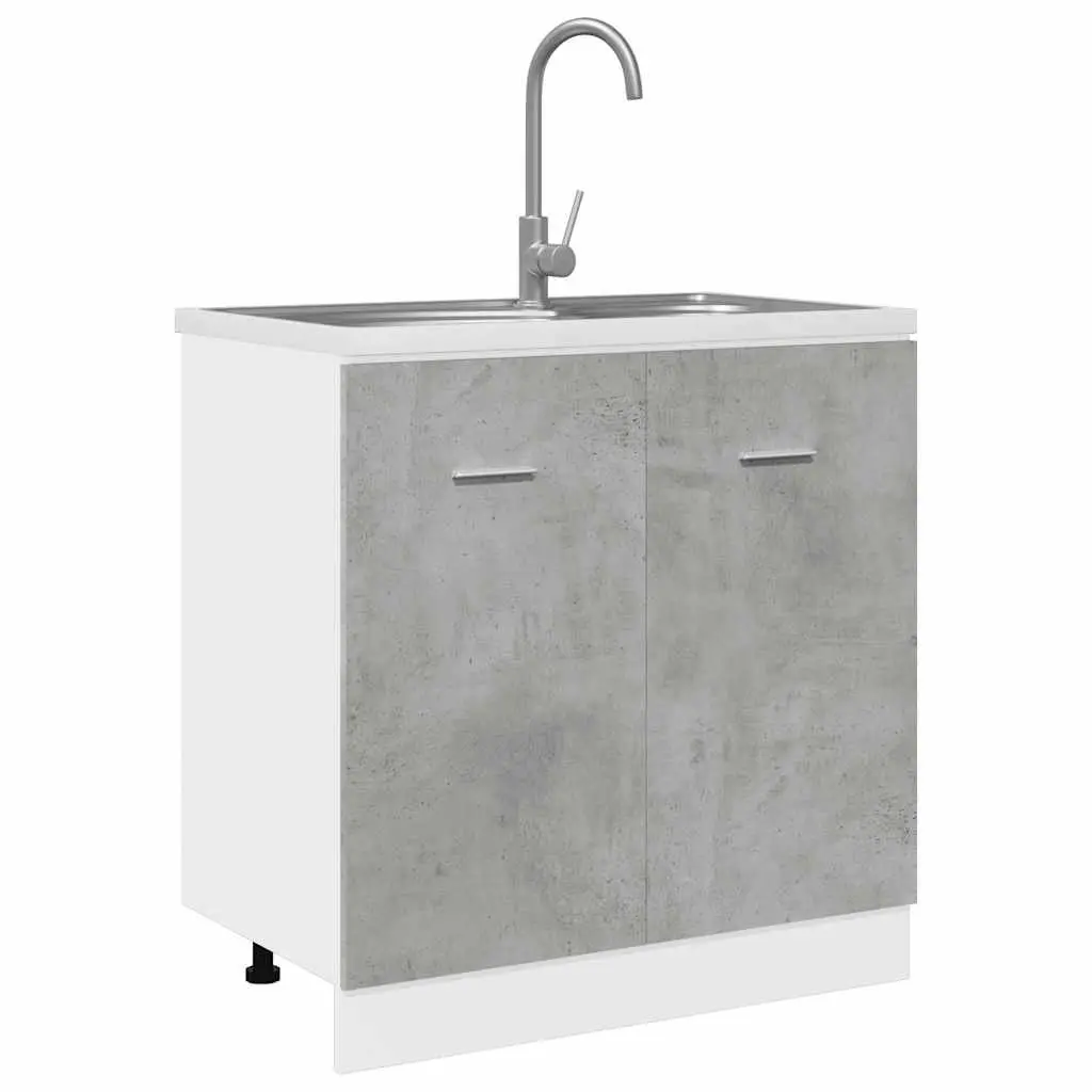 Kitchen Cabinet Two Door Grey Engineered Wood Sink Base Storage 80x46x81.5cm
