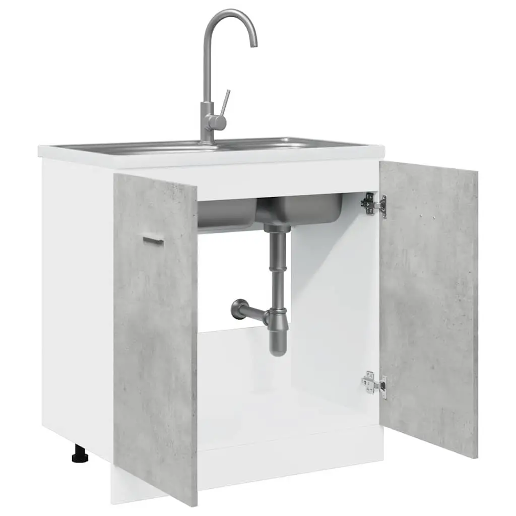 Kitchen Cabinet Two Door Grey Engineered Wood Sink Base Storage 80x46x81.5cm