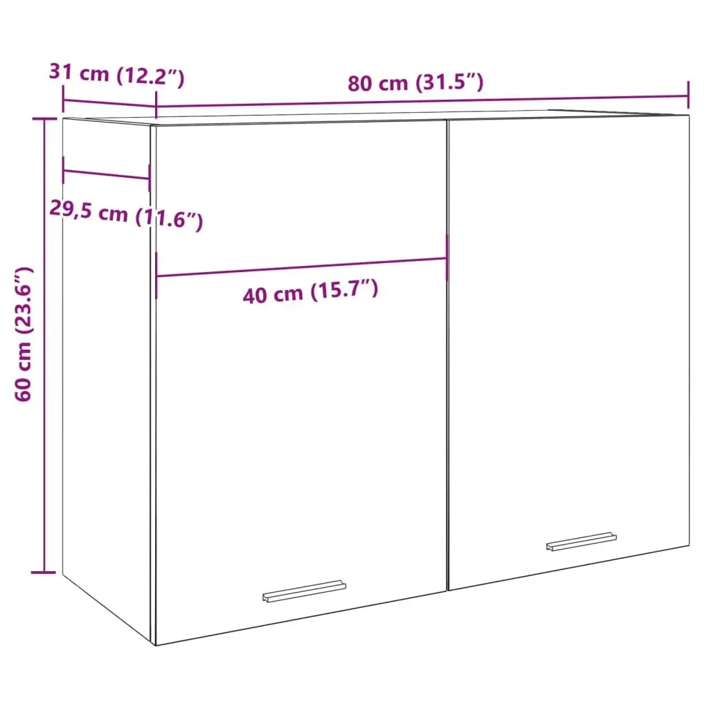 Hanging Kitchen Cabinet Wall-Mounted Grey Engineered Wood 80x31x60cm