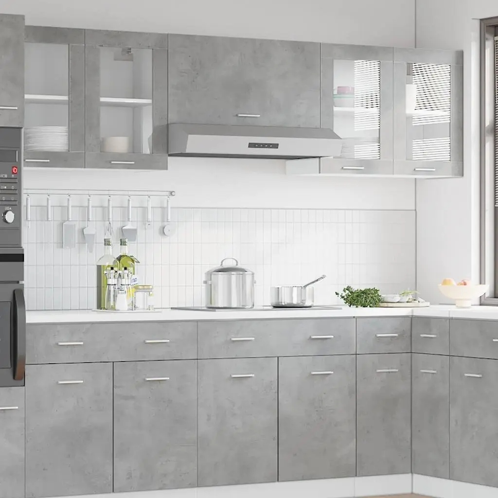 Hanging Glass Kitchen Cabinet Wall-Mounted Storage Grey Cupboard Organizer