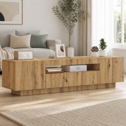 TV Cabinet with RGB LED Lights Brown Engineered Wood Floating Stand Storage Unit