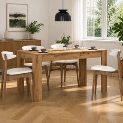 Dining Table Kitchen Breakfast Brown Engineered Wood Sturdy Tabletop Easy Clean