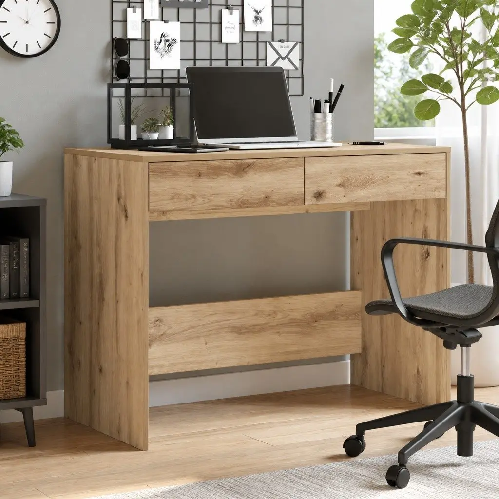 Office Desk Brown Engineered Wood 2 Drawer 101x50x76.5cm
