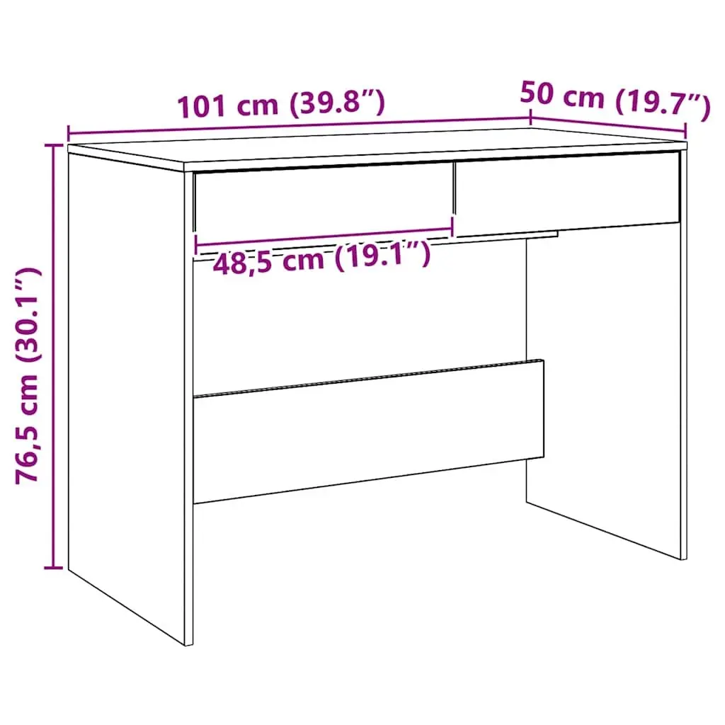 Office Desk Brown Engineered Wood 2 Drawer 101x50x76.5cm