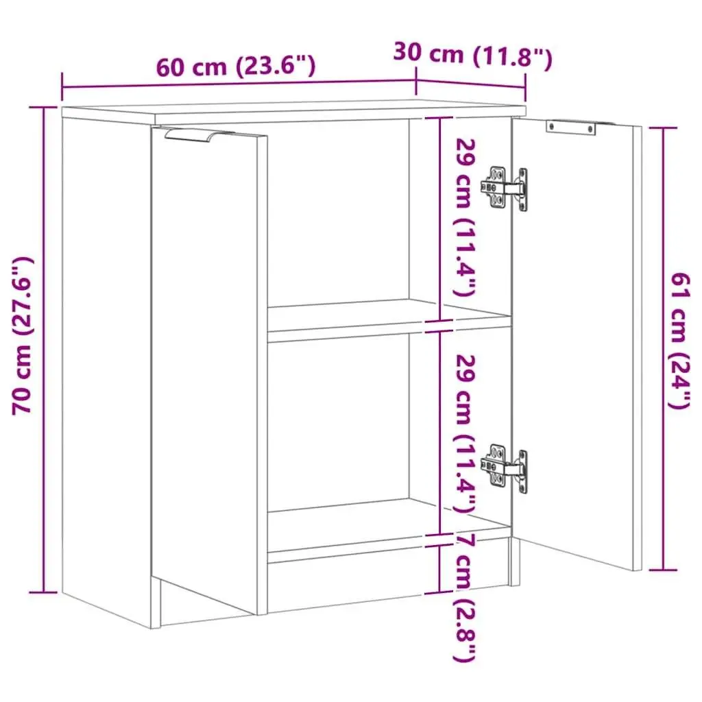 Brown Sideboard Buffet Cabinet Storage Engineered Wood 60x30x70cm Display Unit