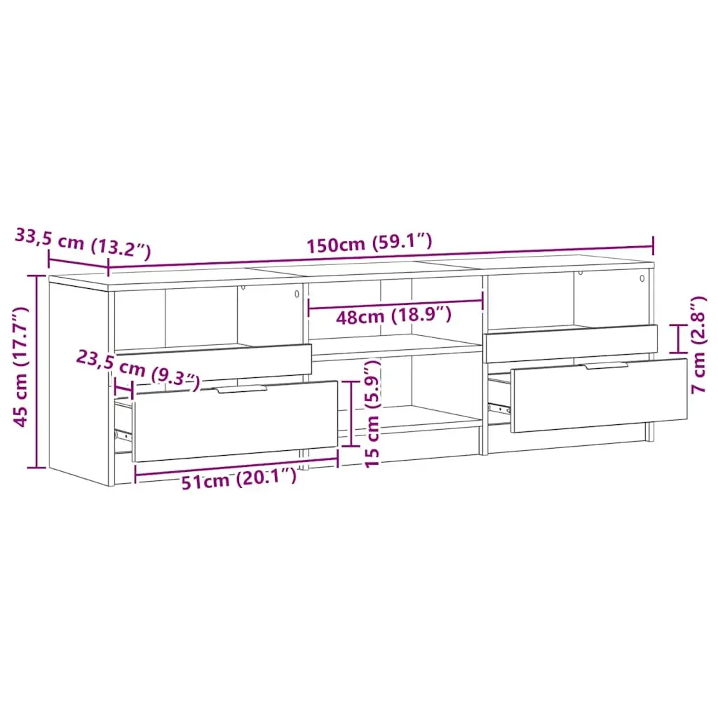 TV Cabinet Engineered Wood Brown Storage Unit 150 x 33.5 x 45 cm