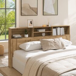 Headboard Cabinet Brown Engineered Wood Bedroom Storage Organiser 200x19x103.5cm