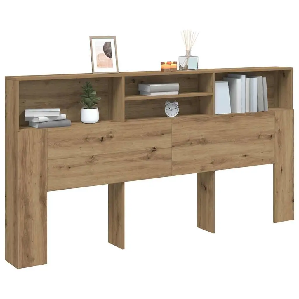 Headboard Cabinet Brown Engineered Wood Bedroom Storage Organiser 200x19x103.5cm