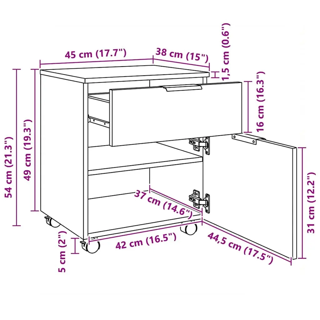 Mobile File Cabinet with Wheels Brown Storage Organizer Engineered Wood Office