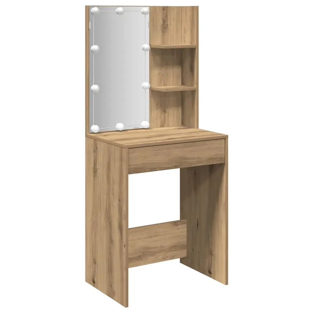 Dressing Table with RGB LED Lights Open Shelves Drawer Storage 60 x 40 x 140 cm
